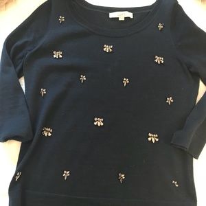 LOFT navy sweater with jewel detail
